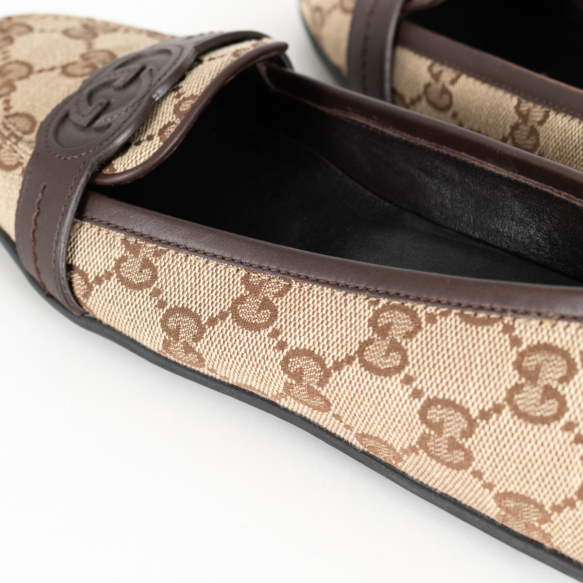 Gucci Brown Logo Canvas Pumps