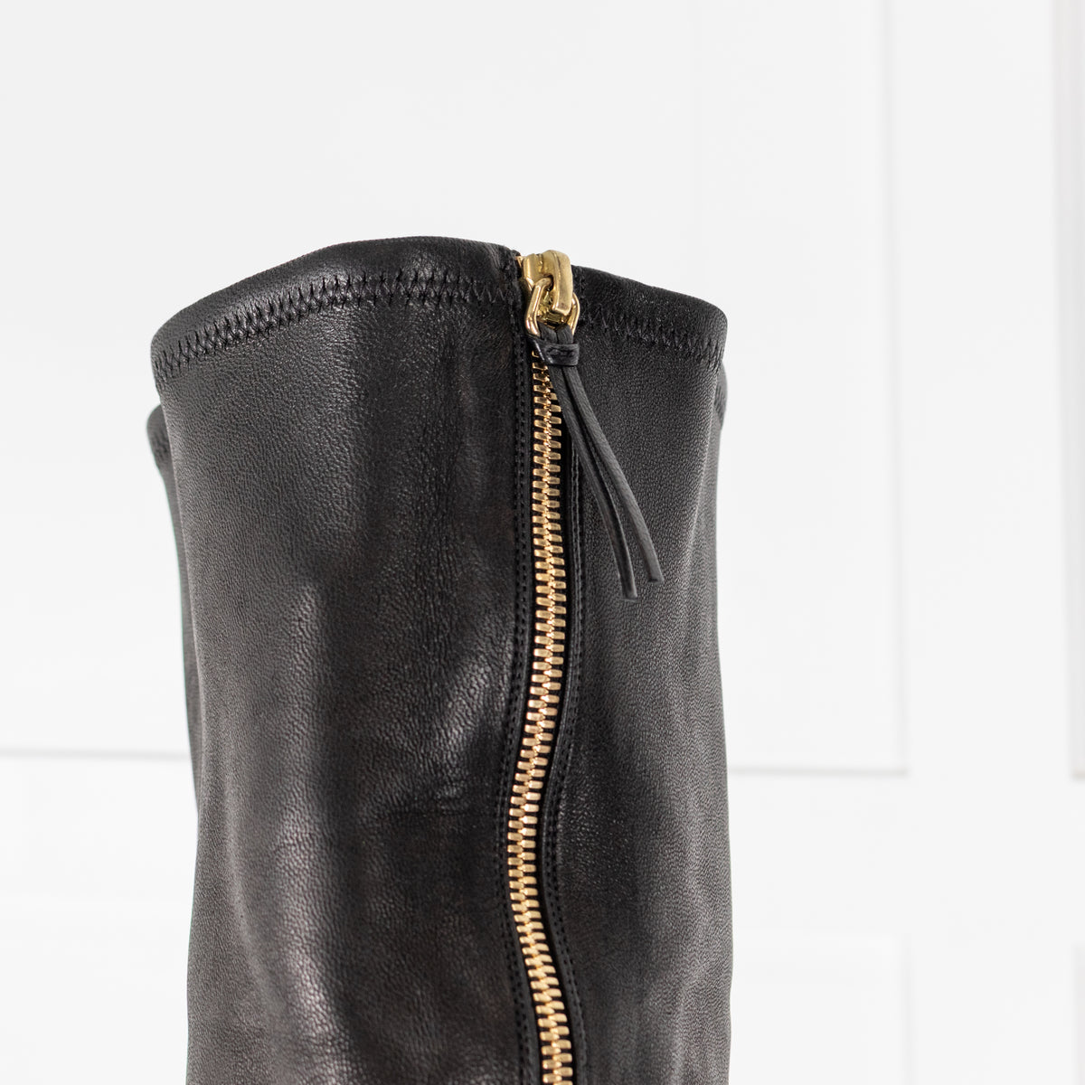 Francesco Russo Black Stretch Leather Over the Knee Boots