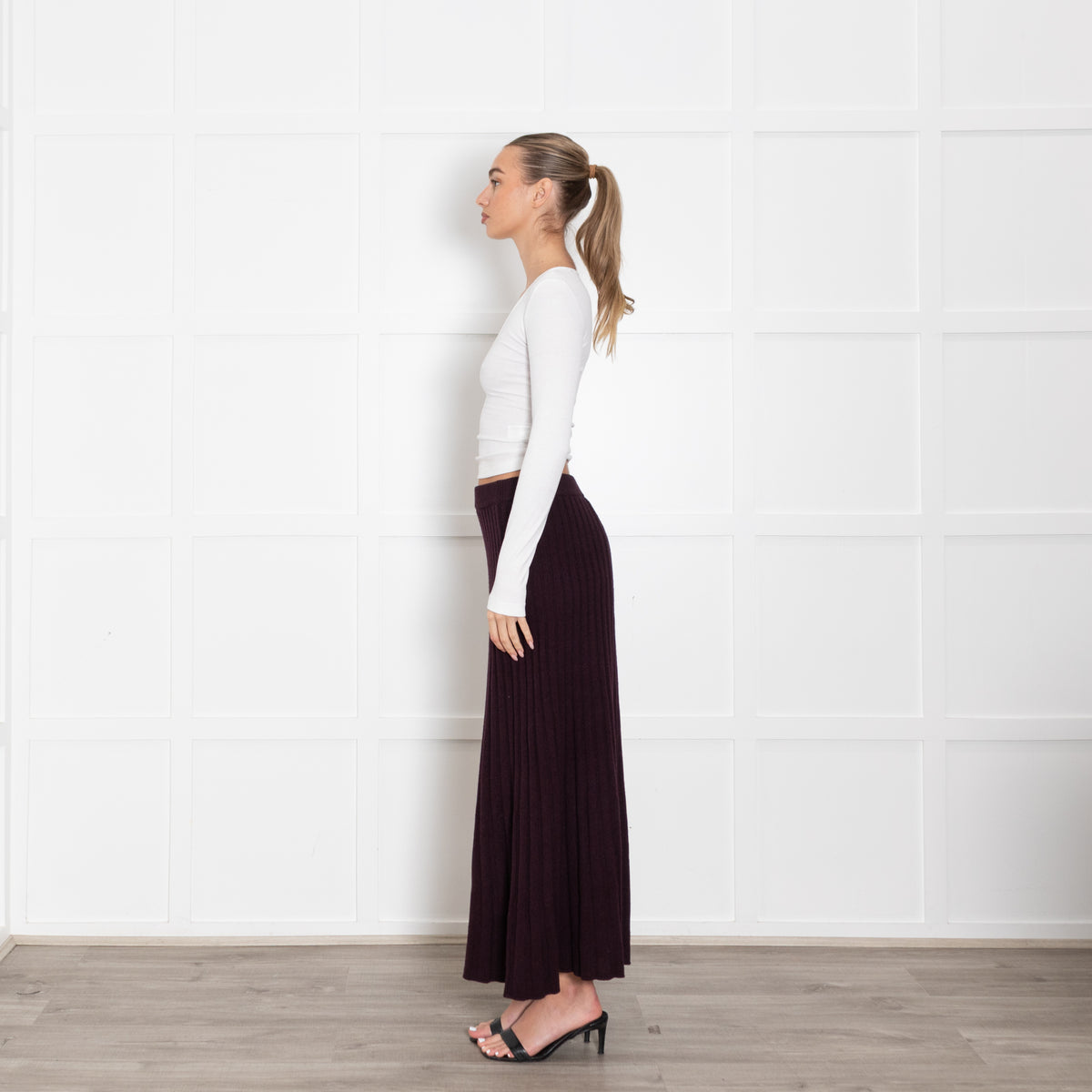 Me+Em Purple Pleated Cashmere Mix Maxi Skirt