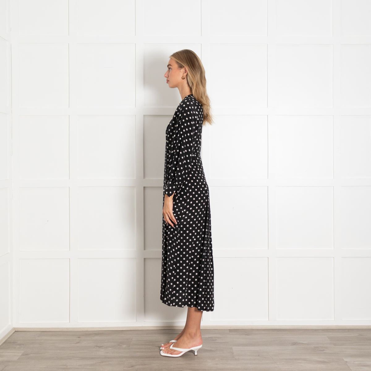 Rixo Black And White Polka Dot Long Sleeve Dress