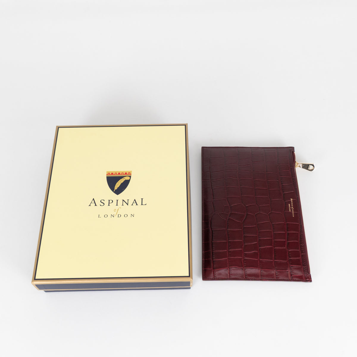 Aspinal Of London Burgundy Croc Leather Pochette
