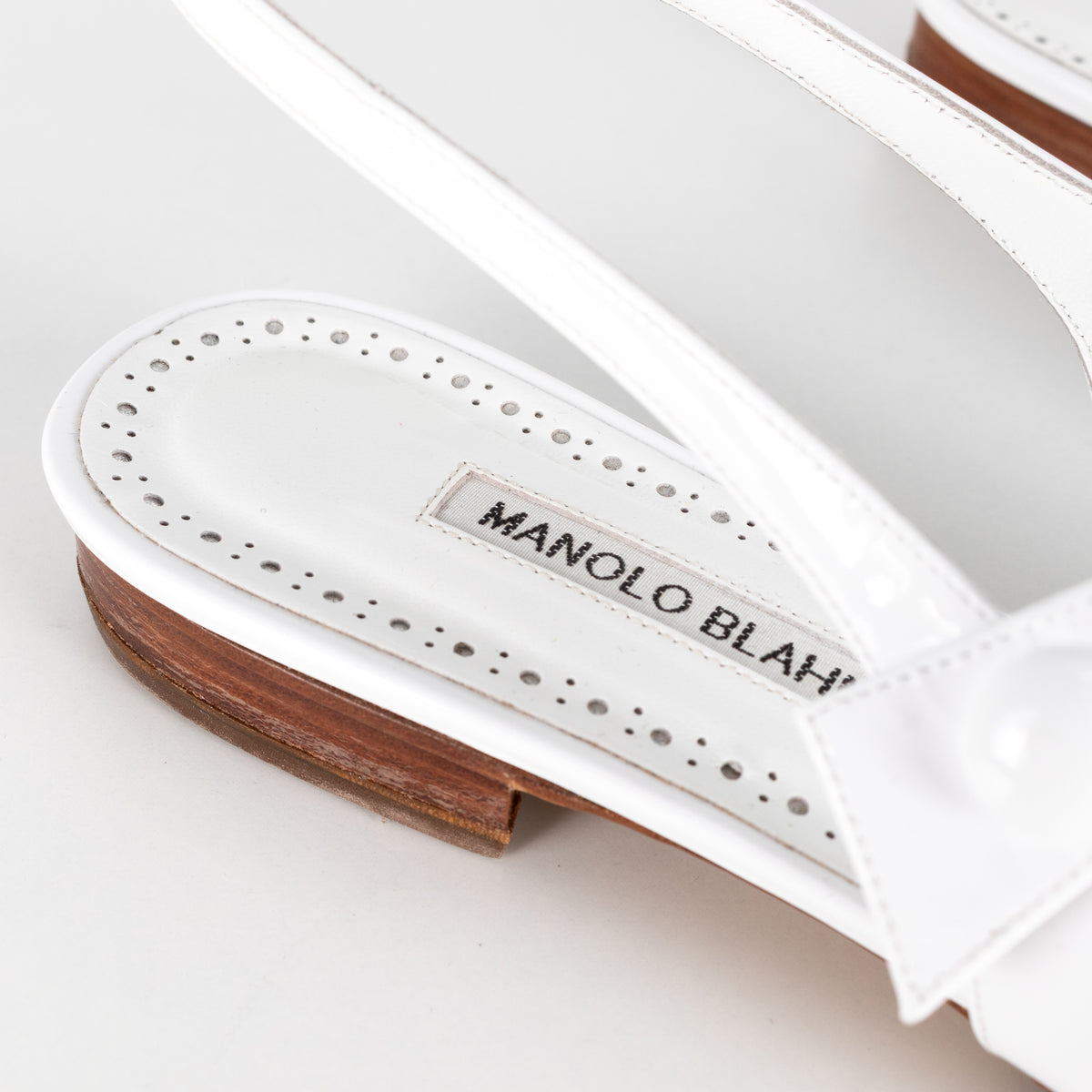 Manolo Blahnik Didion White Patent Leather Slingback Flats