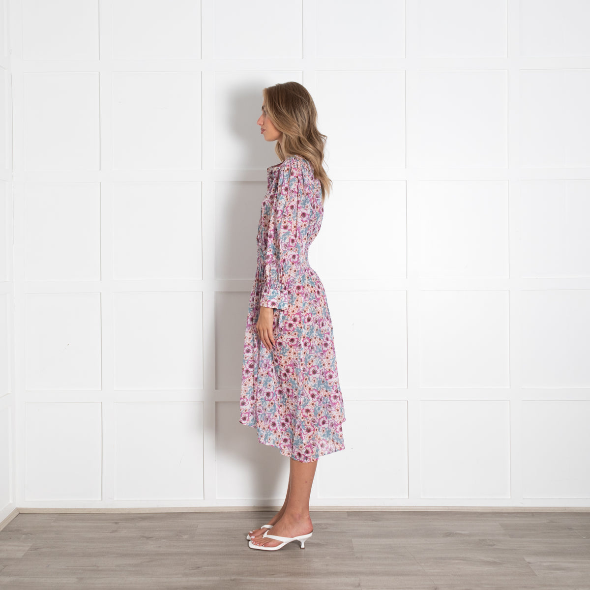 Isabel Marant Etoile Purple Orange Blue Flower Mix Long Cotton Dress