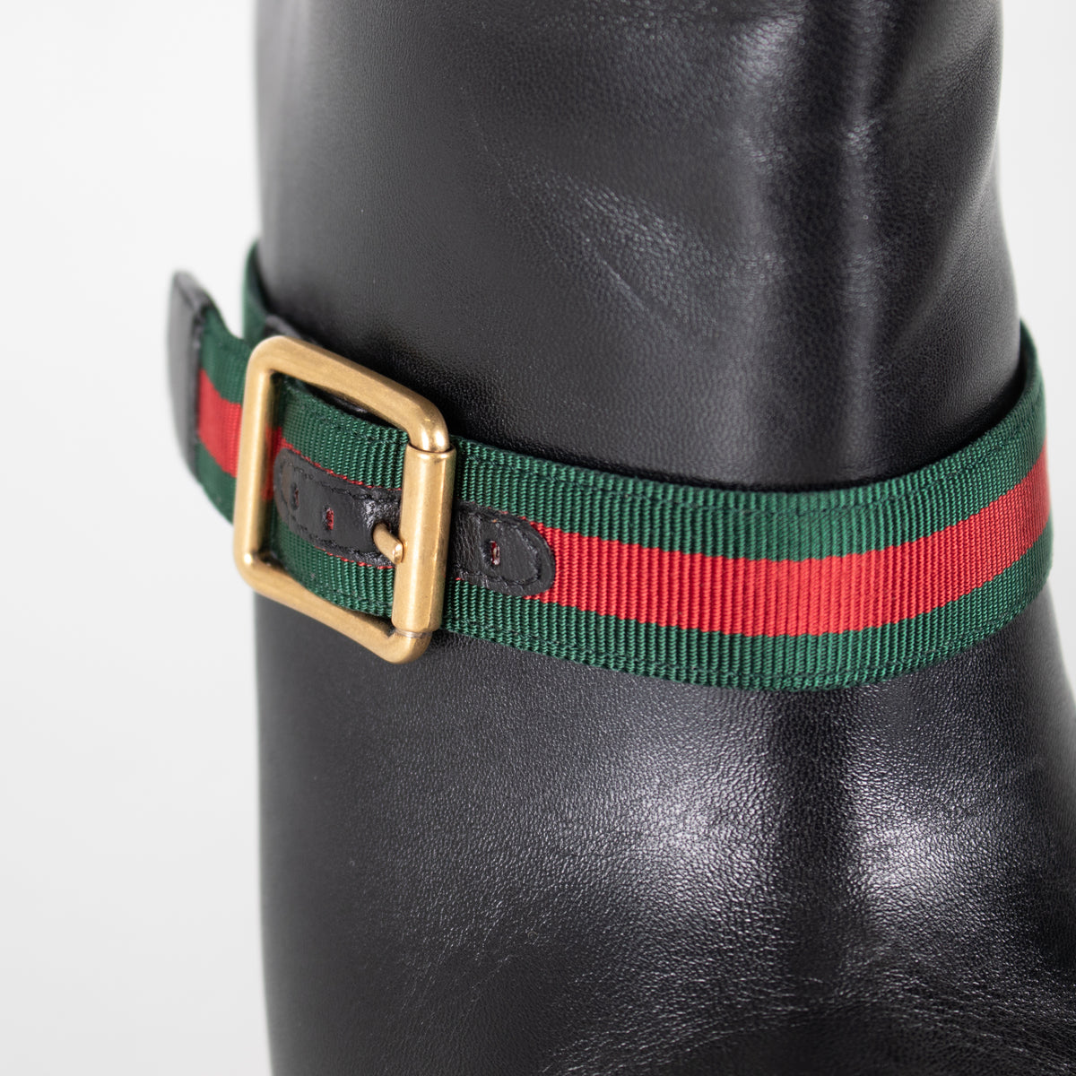 Gucci Black Charlotte Boots Green Red Gross Grain With Buck