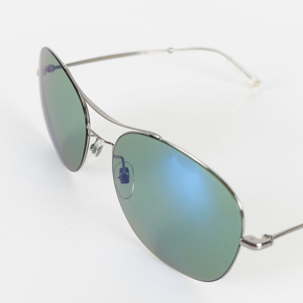 Gucci Ruthenium Blue Lens Aviator Sunglasses With Silver Frame