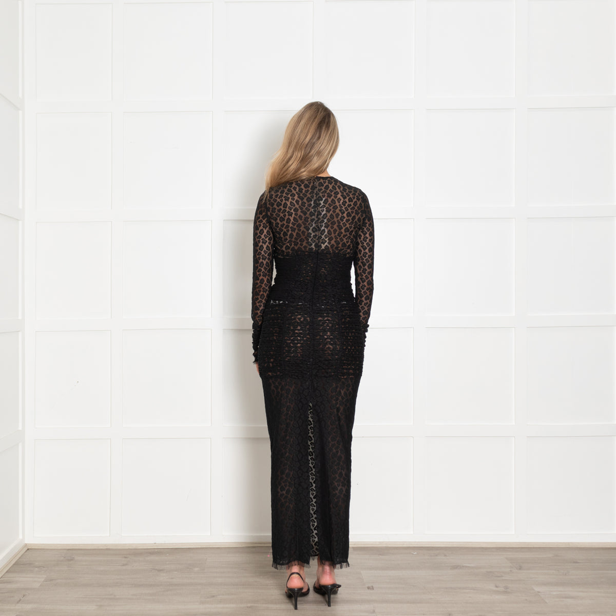 Alessandra Rich Black Fitted Jacquard Leopard Dress