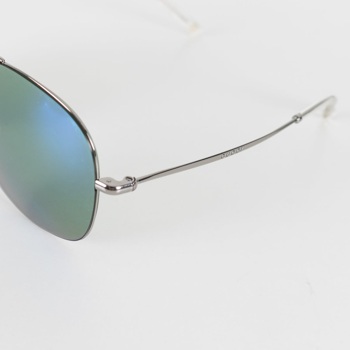 Gucci Ruthenium Blue Lens Aviator Sunglasses With Silver Frame