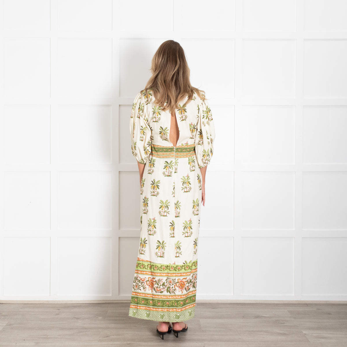 Farm Rio Luna Linen Cream Palm Tree Print Maxi Dress