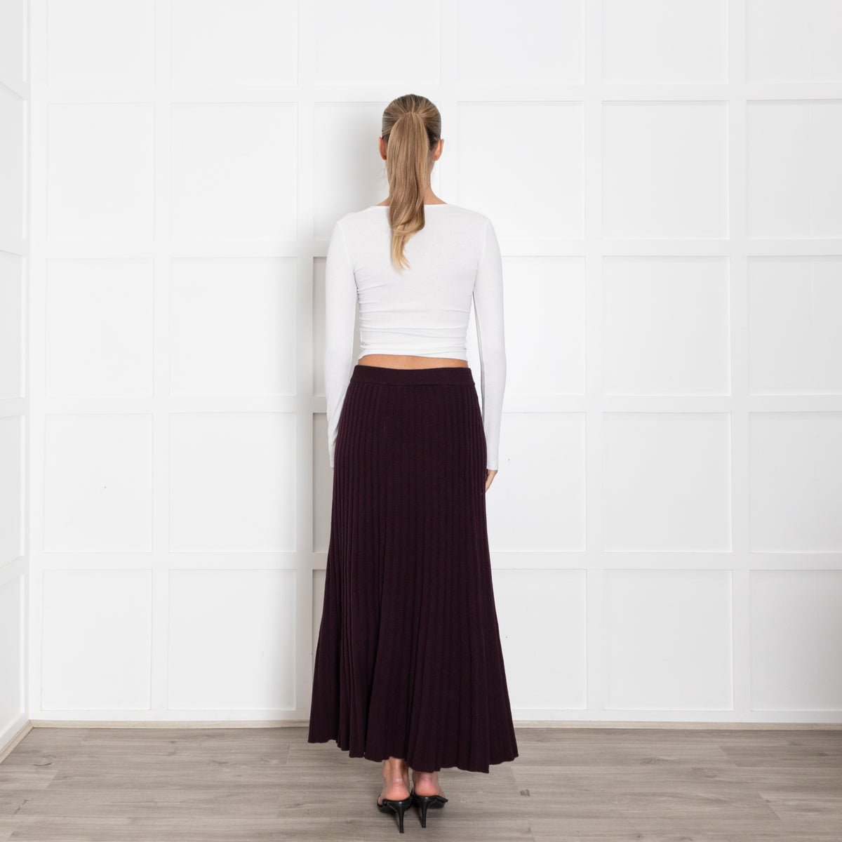 Me+Em Purple Pleated Cashmere Mix Maxi Skirt