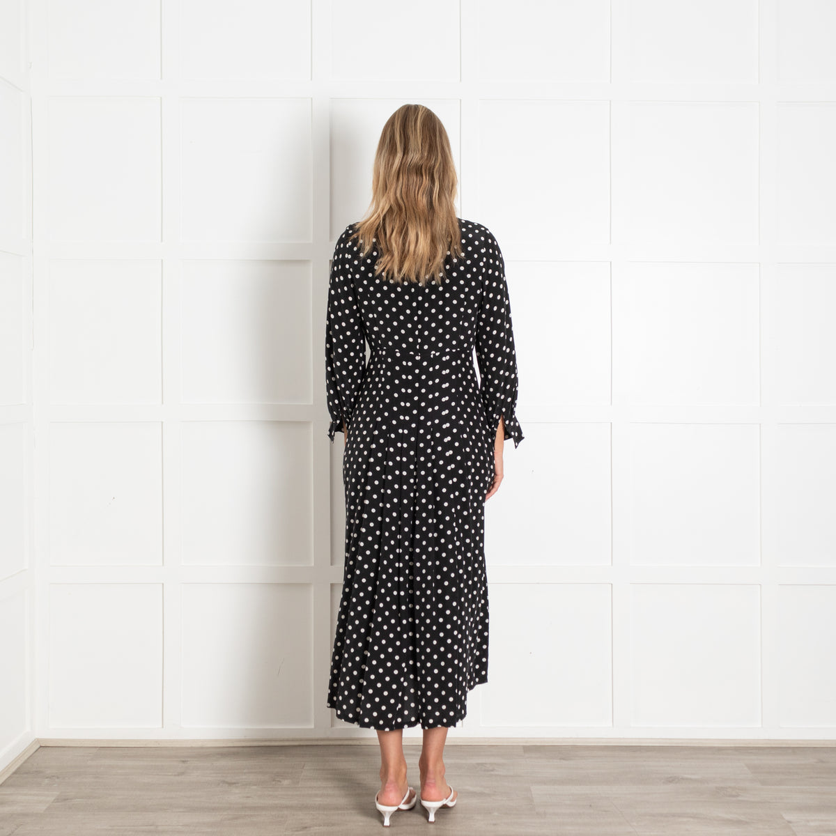 Rixo Black And White Polka Dot Long Sleeve Dress