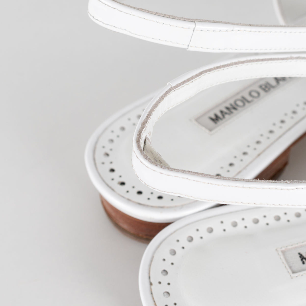 Manolo Blahnik Didion White Patent Leather Slingback Flats
