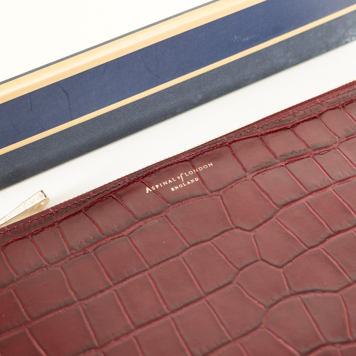 Aspinal Of London Burgundy Croc Leather Pochette