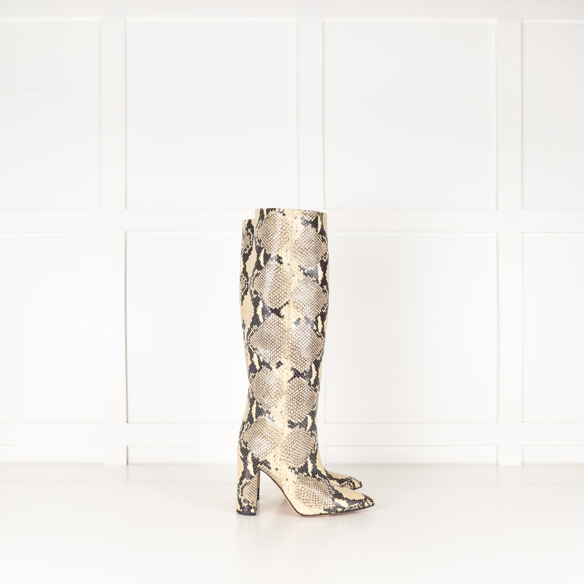 Paris Texas Snake Effect Block Heel Knee Boot