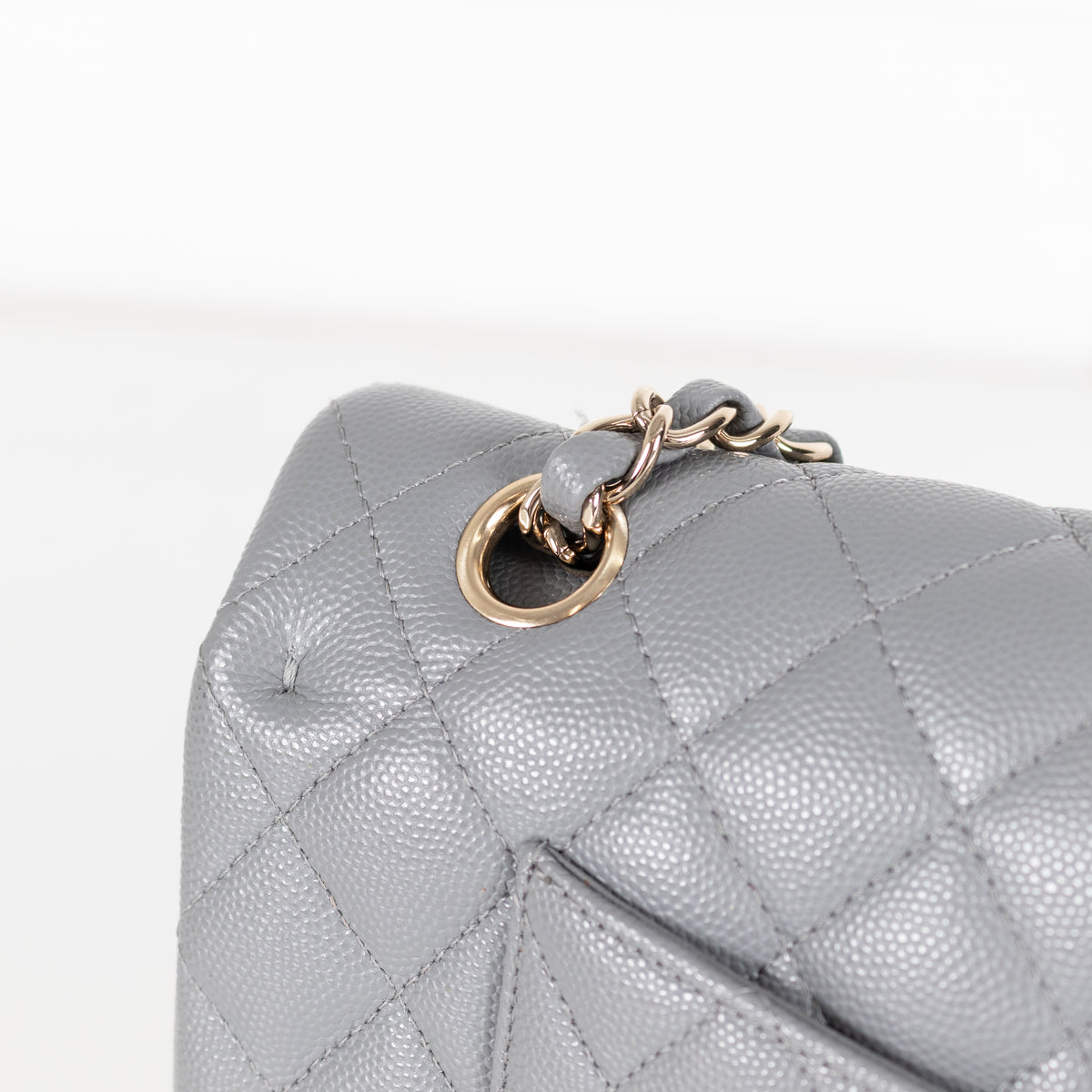 Chanel Grey Caviar Leather Champagne Gold Hardware Medium Double Flap Bag