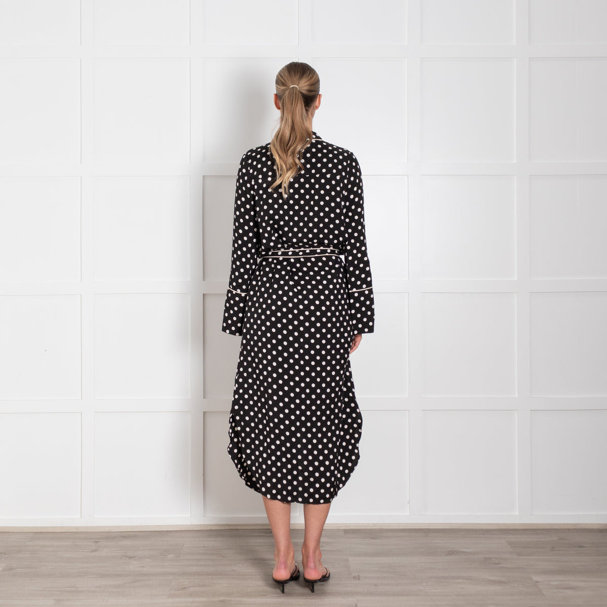 Essentiel Antwerp Black & White Spotted Dress With Cherry Motif & Belt