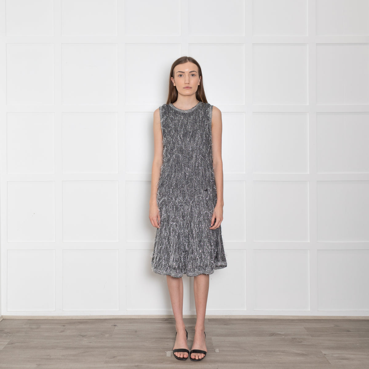 Chanel Silver Thread Silk And Cotton Knit  Shift Dress