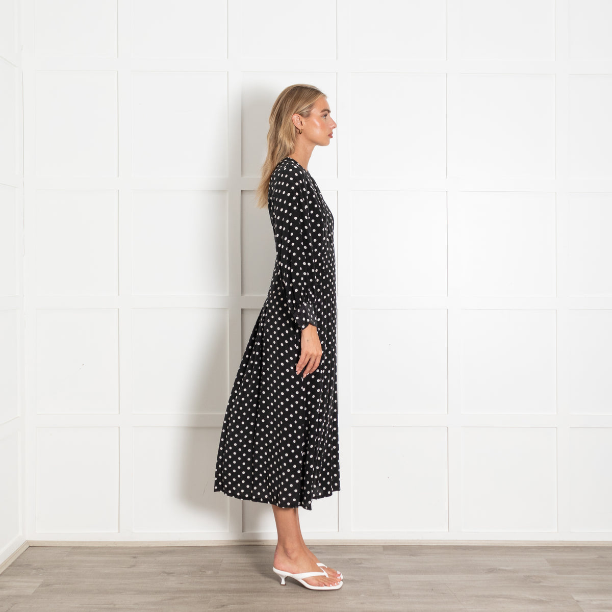 Rixo Black And White Polka Dot Long Sleeve Dress