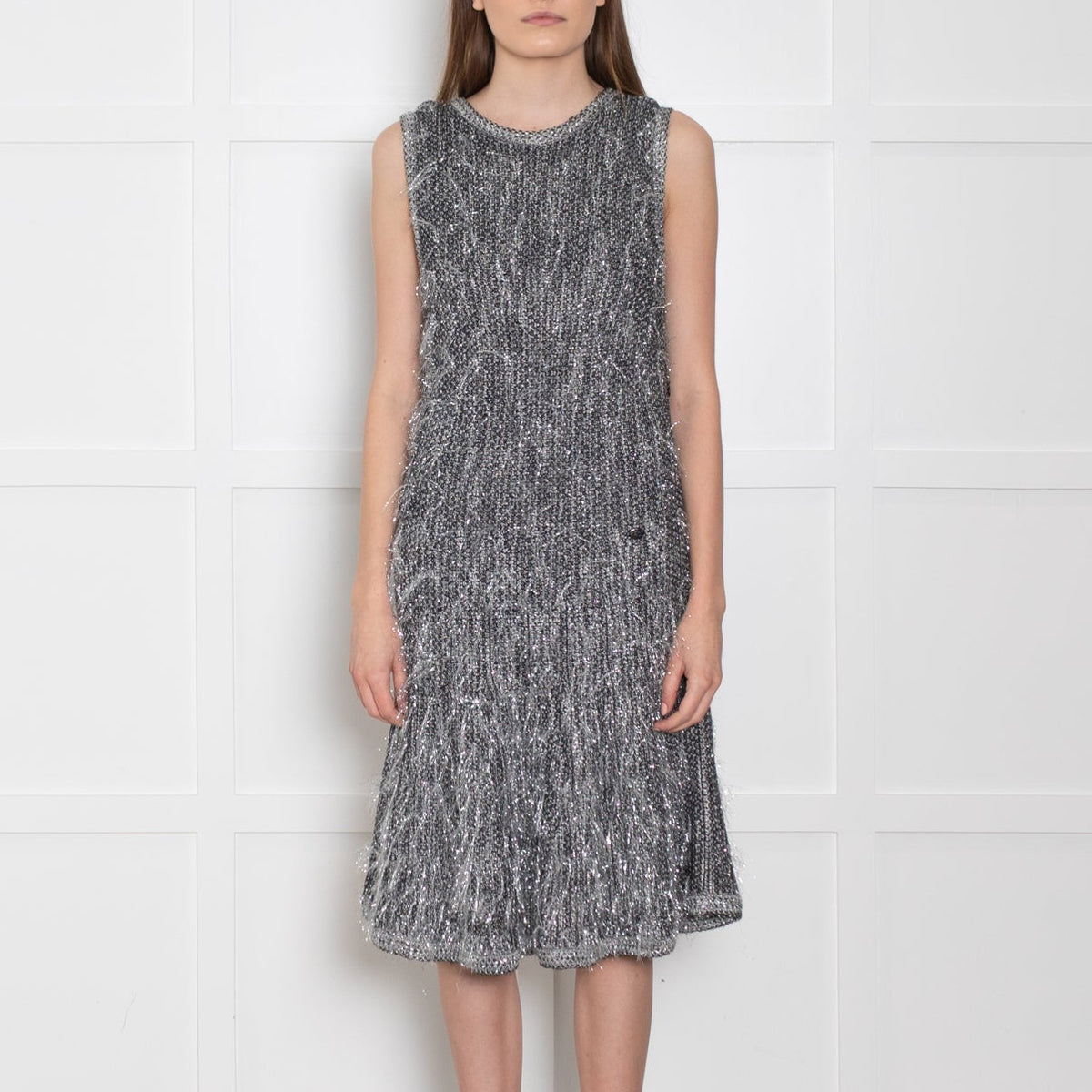 Chanel Silver Thread Silk And Cotton Knit  Shift Dress