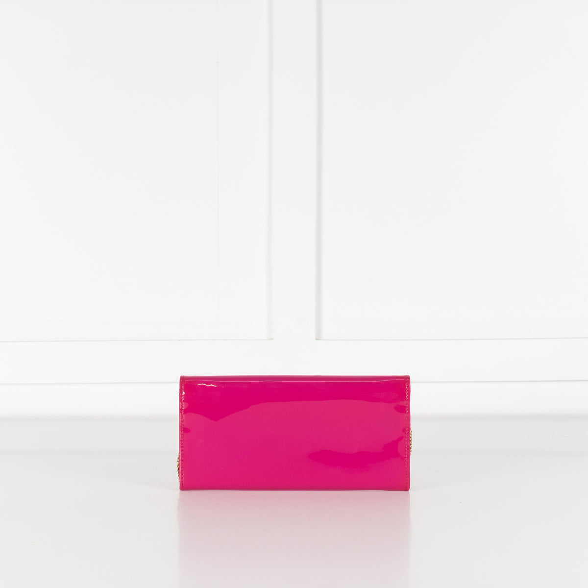 Jimmy Choo Bright Pink Milla Patent Leather Gold Chain Clutch Bag