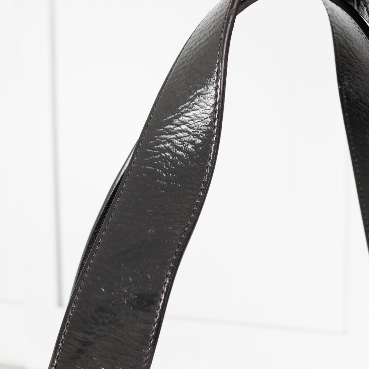 Anya Hindmarch Black Patent Grey Strap Gold Hardware Tote Bag
