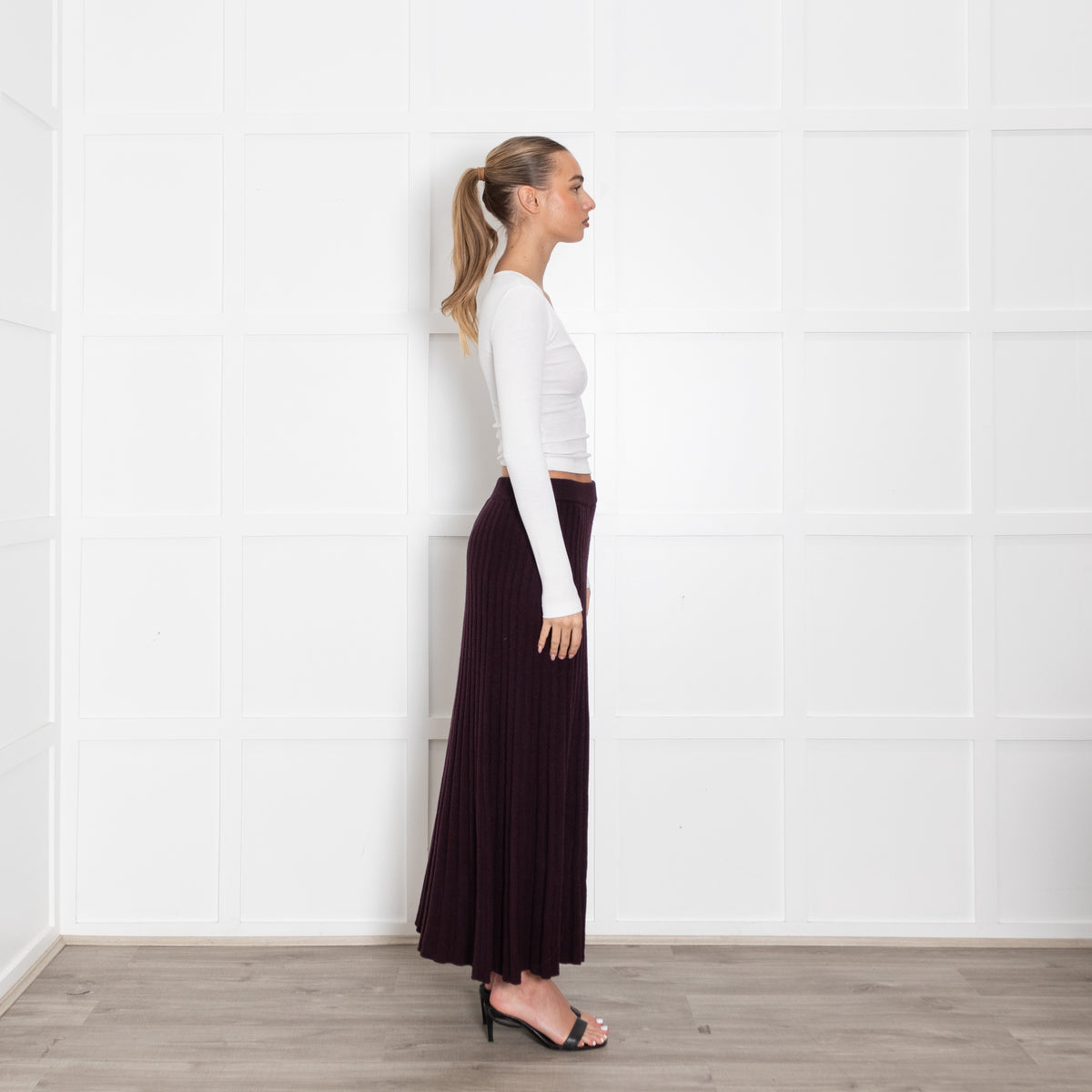 Me+Em Purple Pleated Cashmere Mix Maxi Skirt