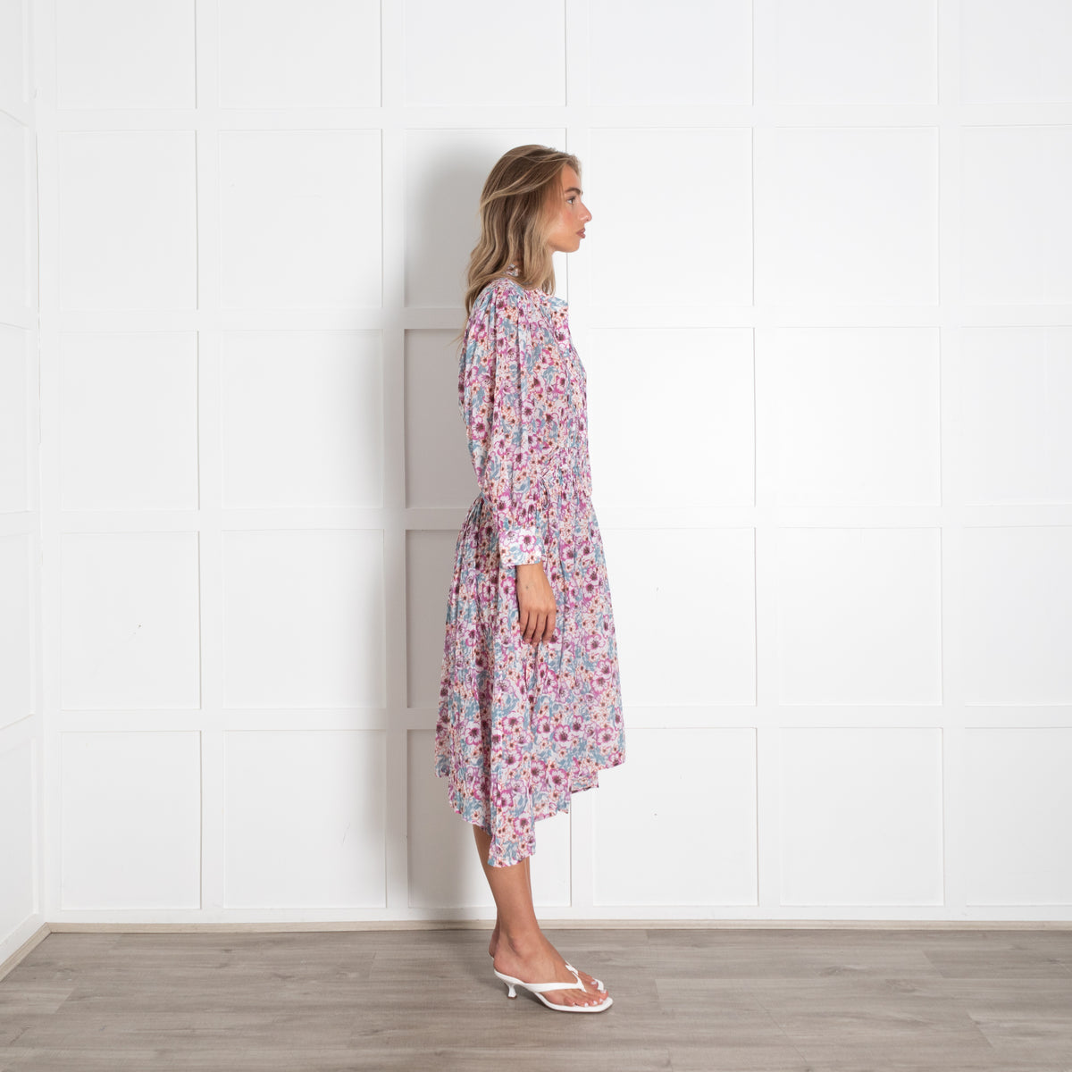 Isabel Marant Etoile Purple Orange Blue Flower Mix Long Cotton Dress