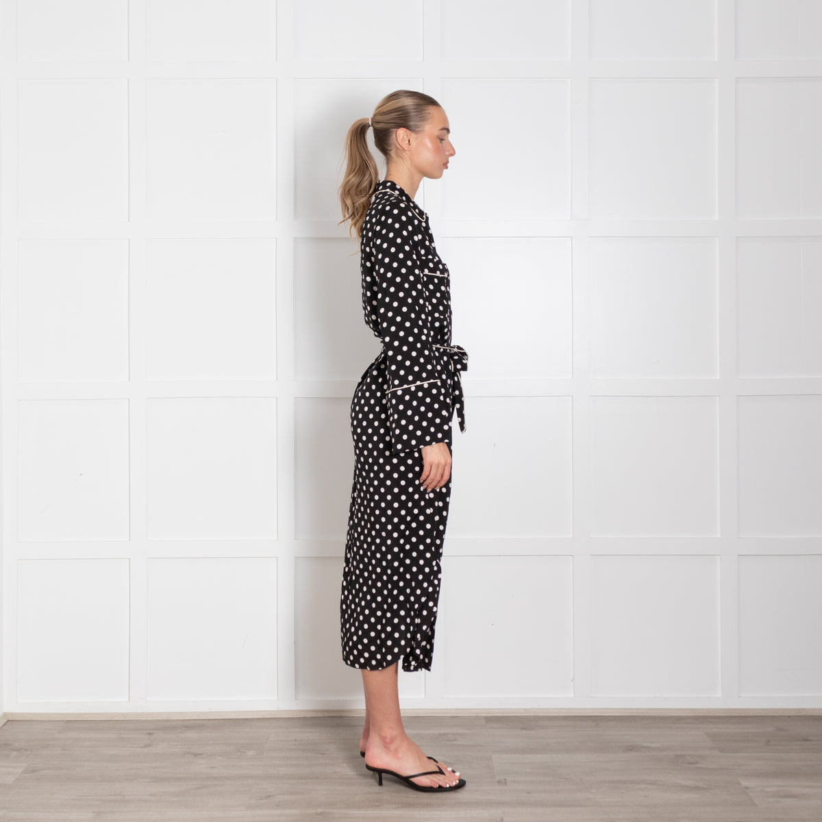 Essentiel Antwerp Black & White Spotted Dress With Cherry Motif & Belt