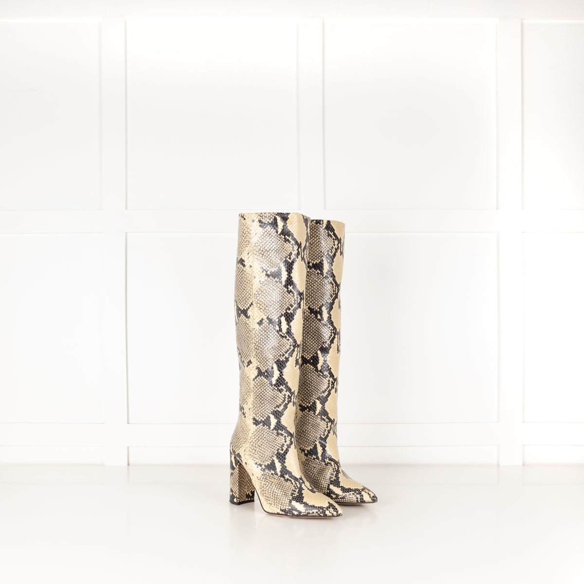 Paris Texas Snake Effect Block Heel Knee Boot