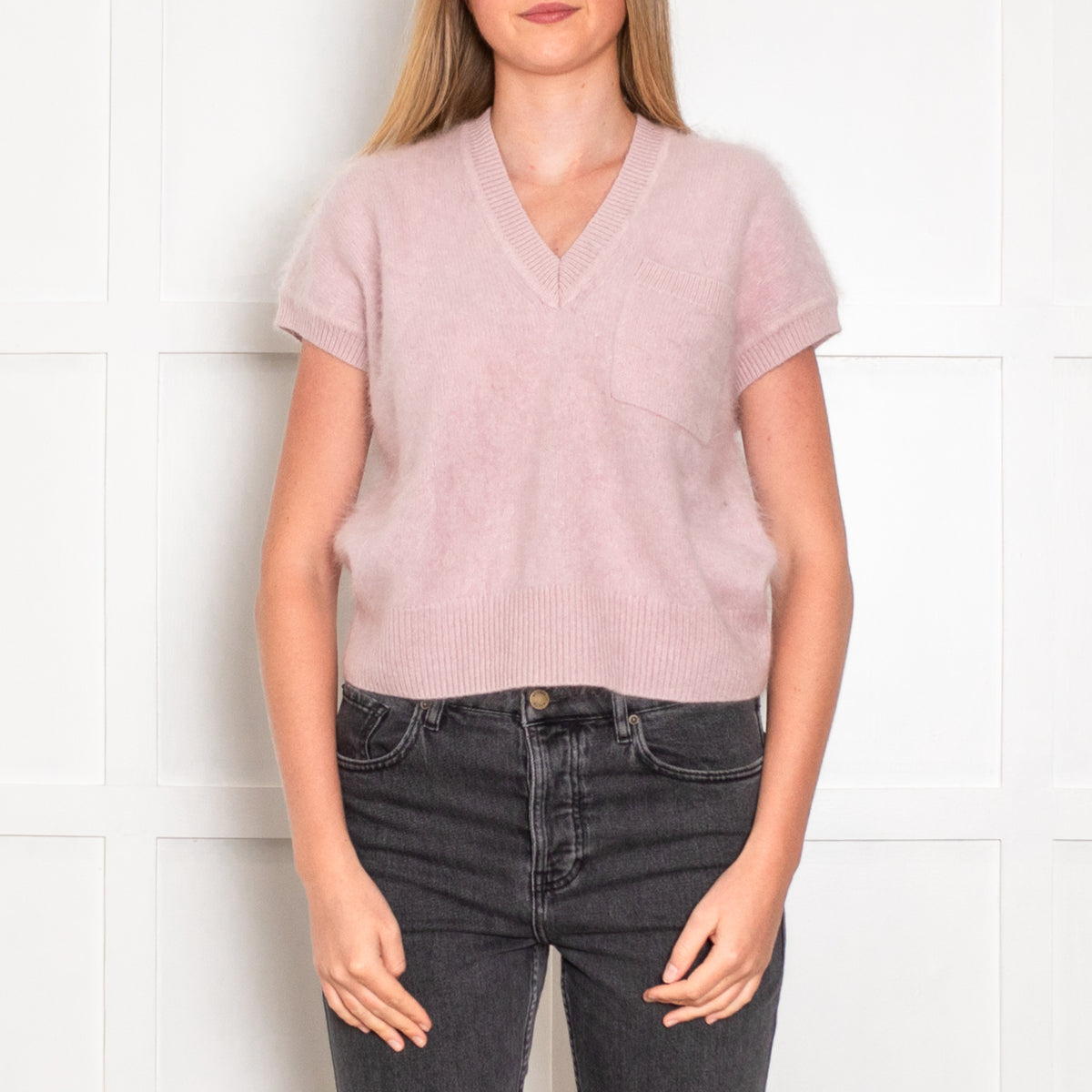Me & Em Pink Front Pocket Cashmere Sleeveless Jumper