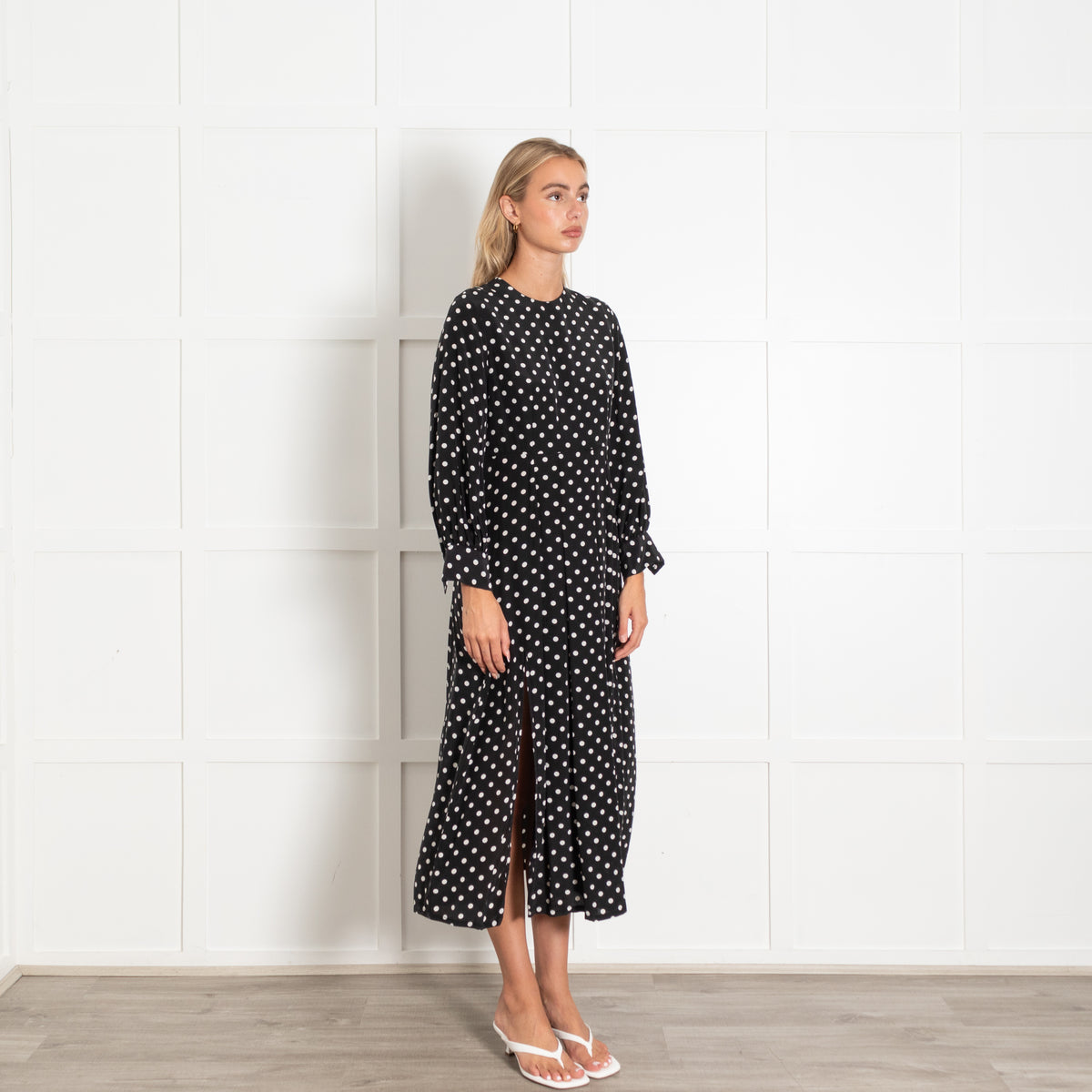 Rixo Black And White Polka Dot Long Sleeve Dress