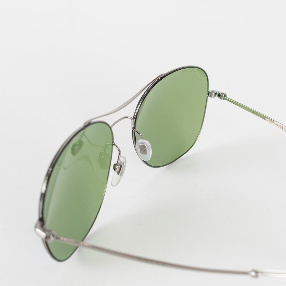 Gucci Ruthenium Blue Lens Aviator Sunglasses With Silver Frame