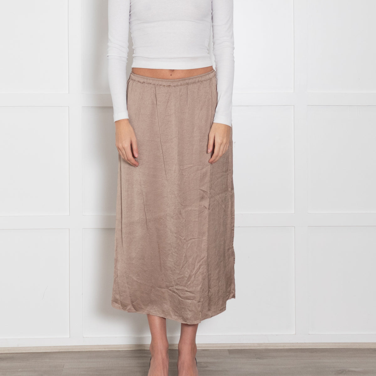 American Vintage Brown Satin Midi Skirt