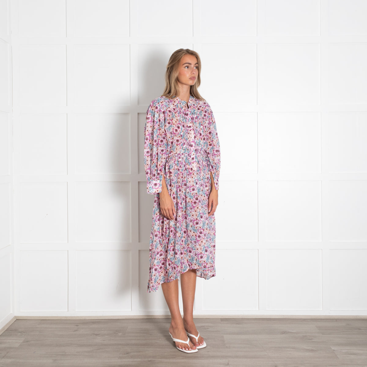 Isabel Marant Etoile Purple Orange Blue Flower Mix Long Cotton Dress