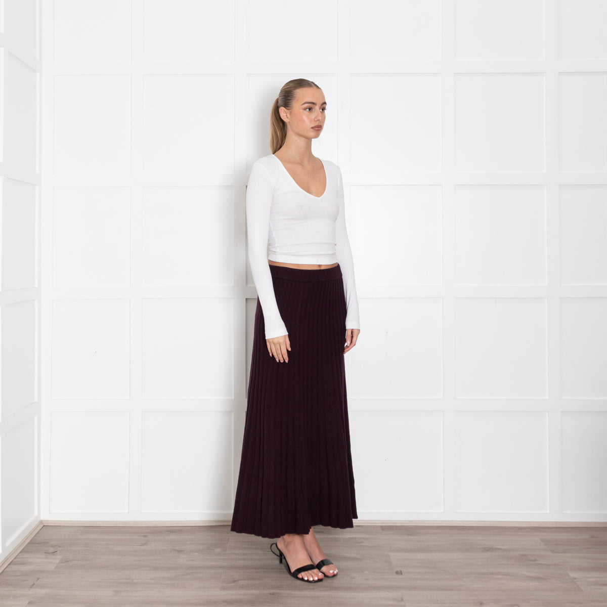 Me+Em Purple Pleated Cashmere Mix Maxi Skirt