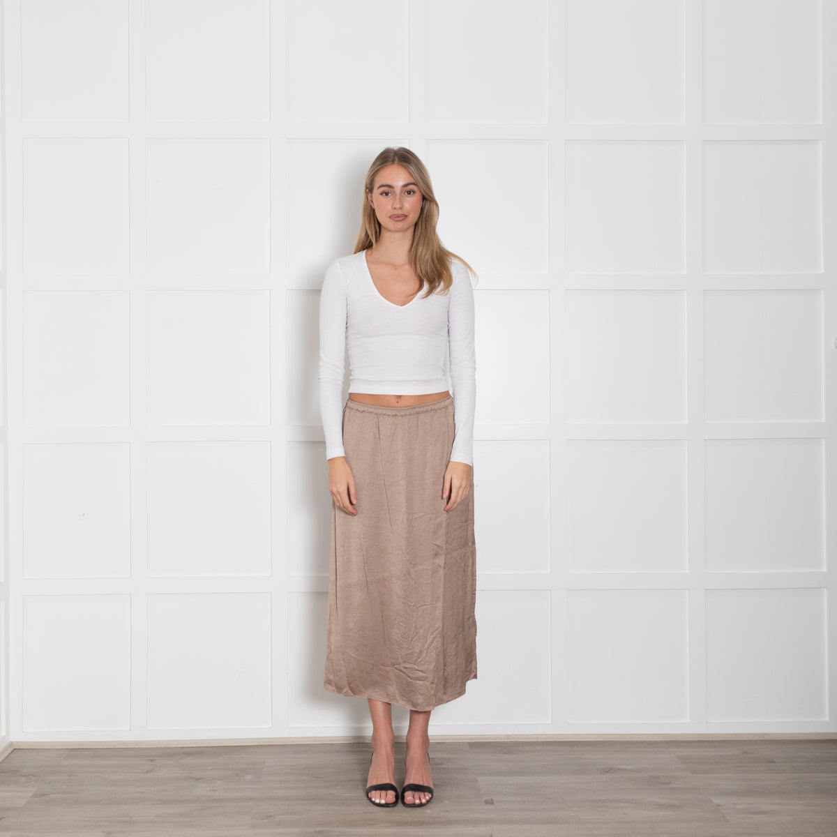 American Vintage Brown Satin Midi Skirt