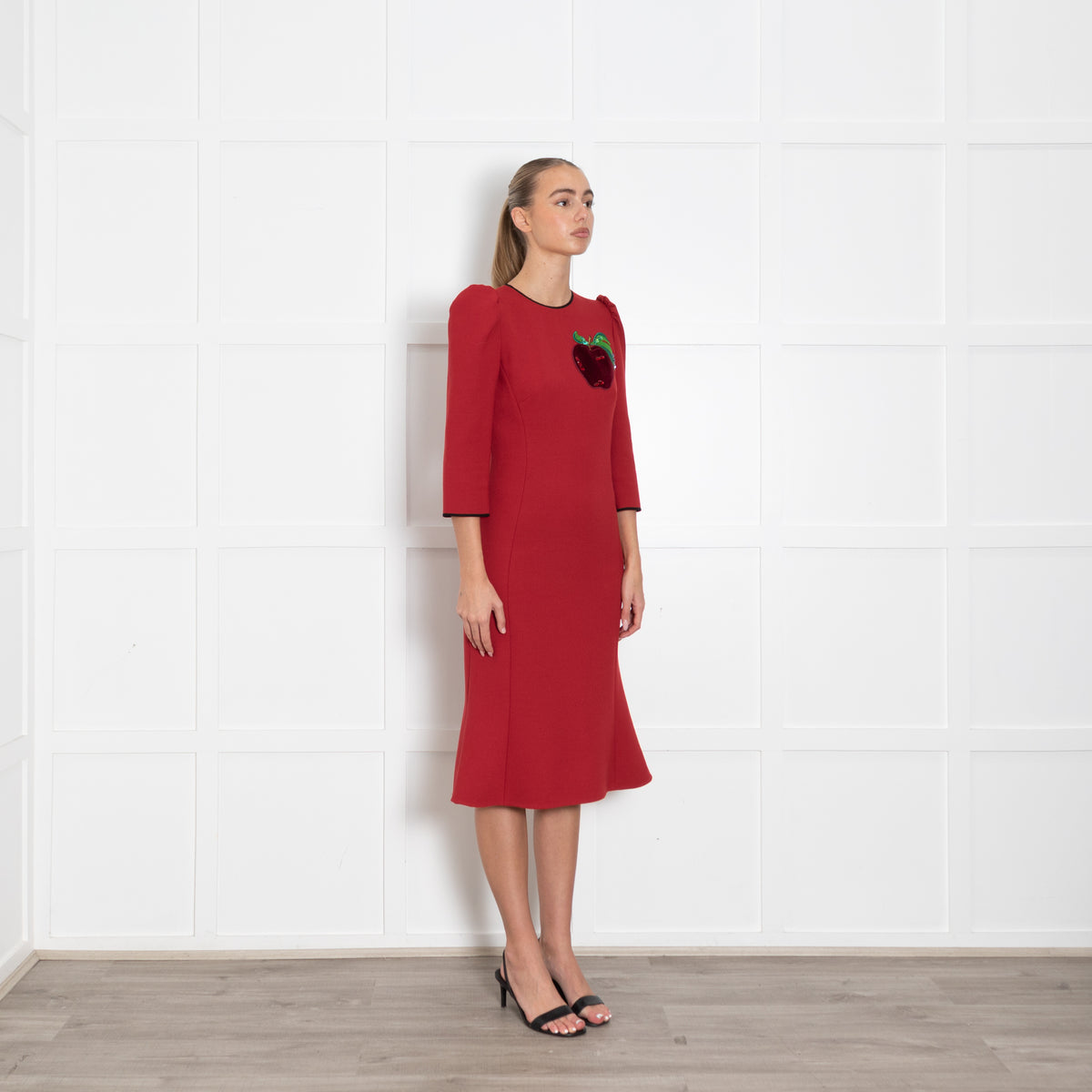 Dolce & Gabbana Red Apple Motif Midi Dress