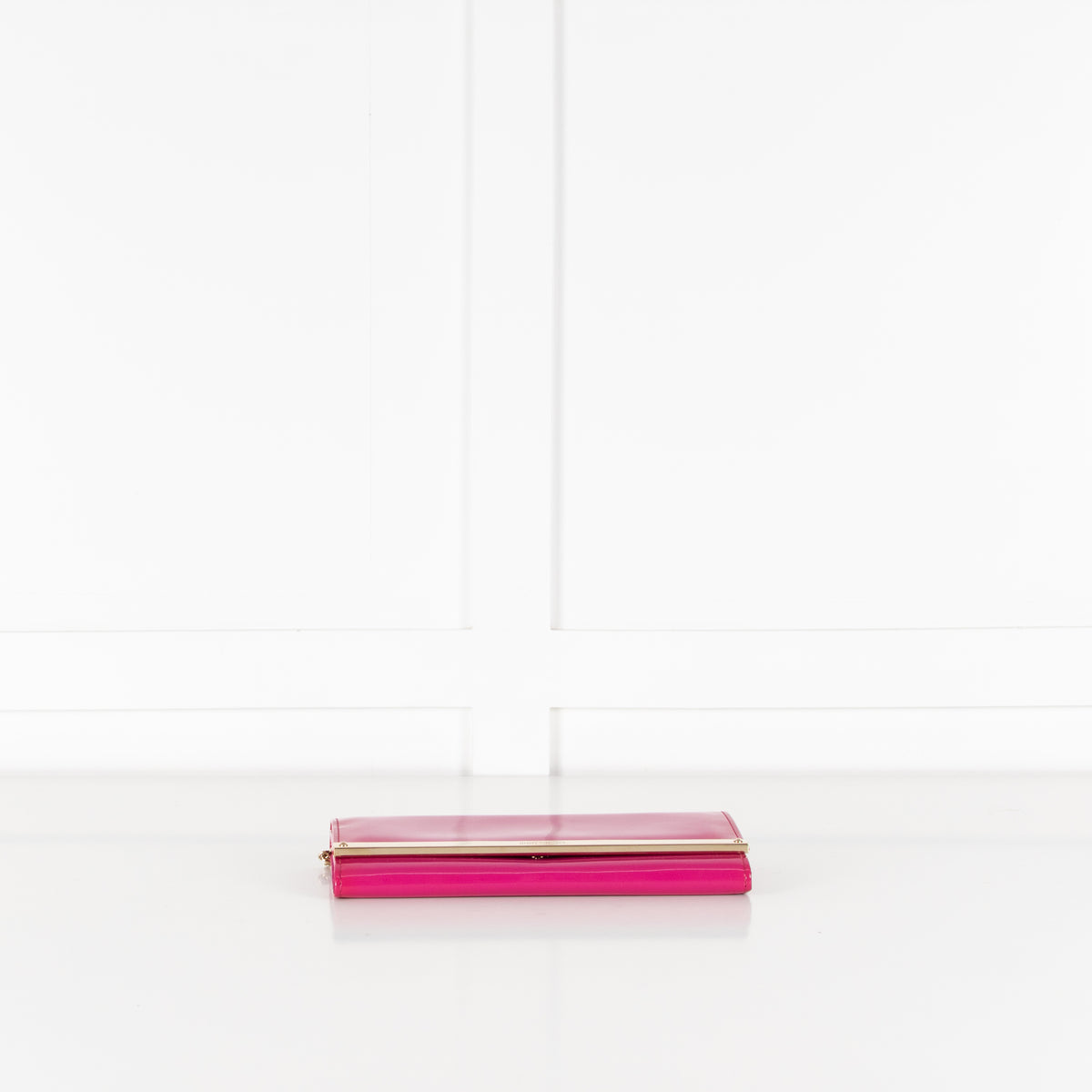 Jimmy Choo Bright Pink Milla Patent Leather Gold Chain Clutch Bag