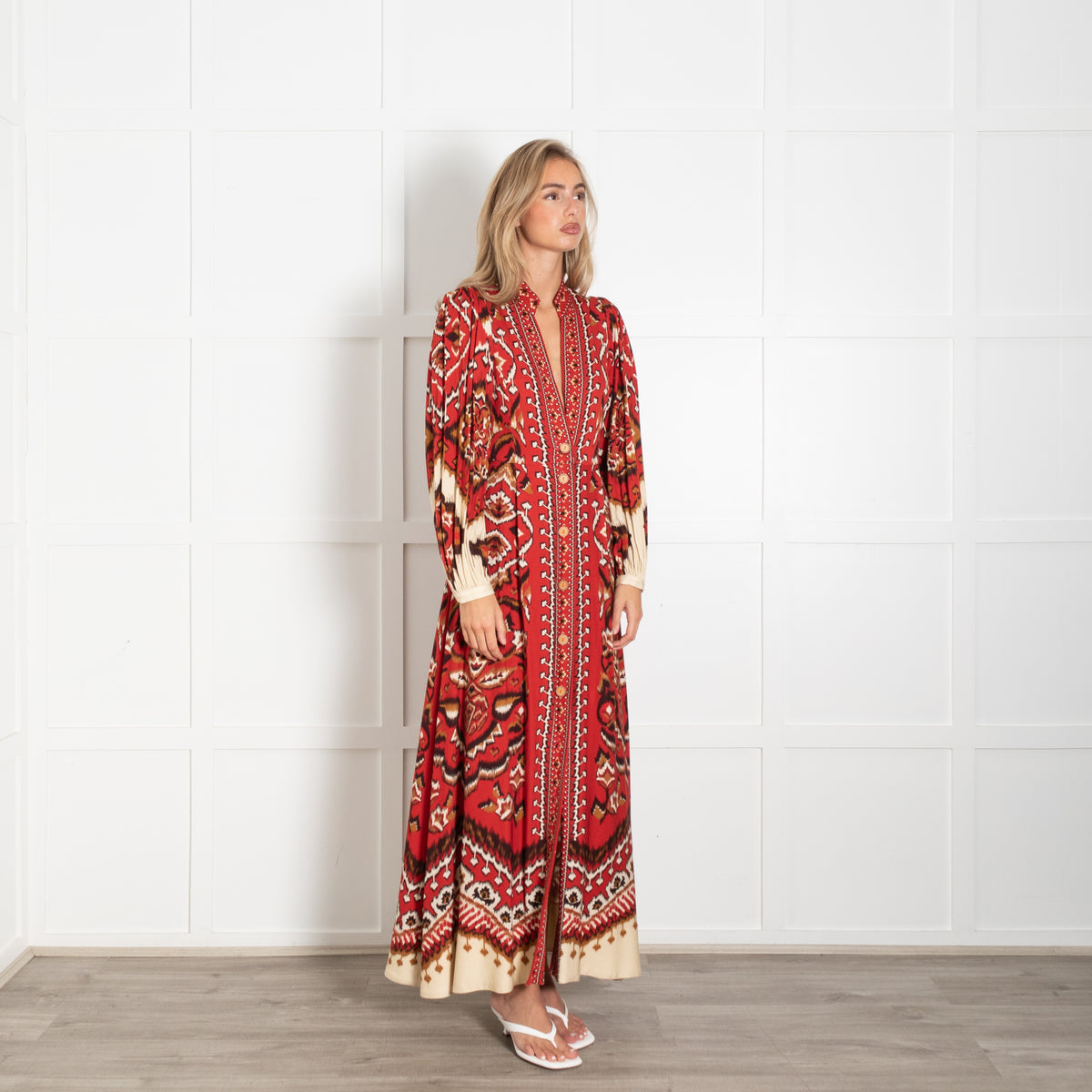 Farm Rio Red Cream Ainika Pineapple Maxi Dress