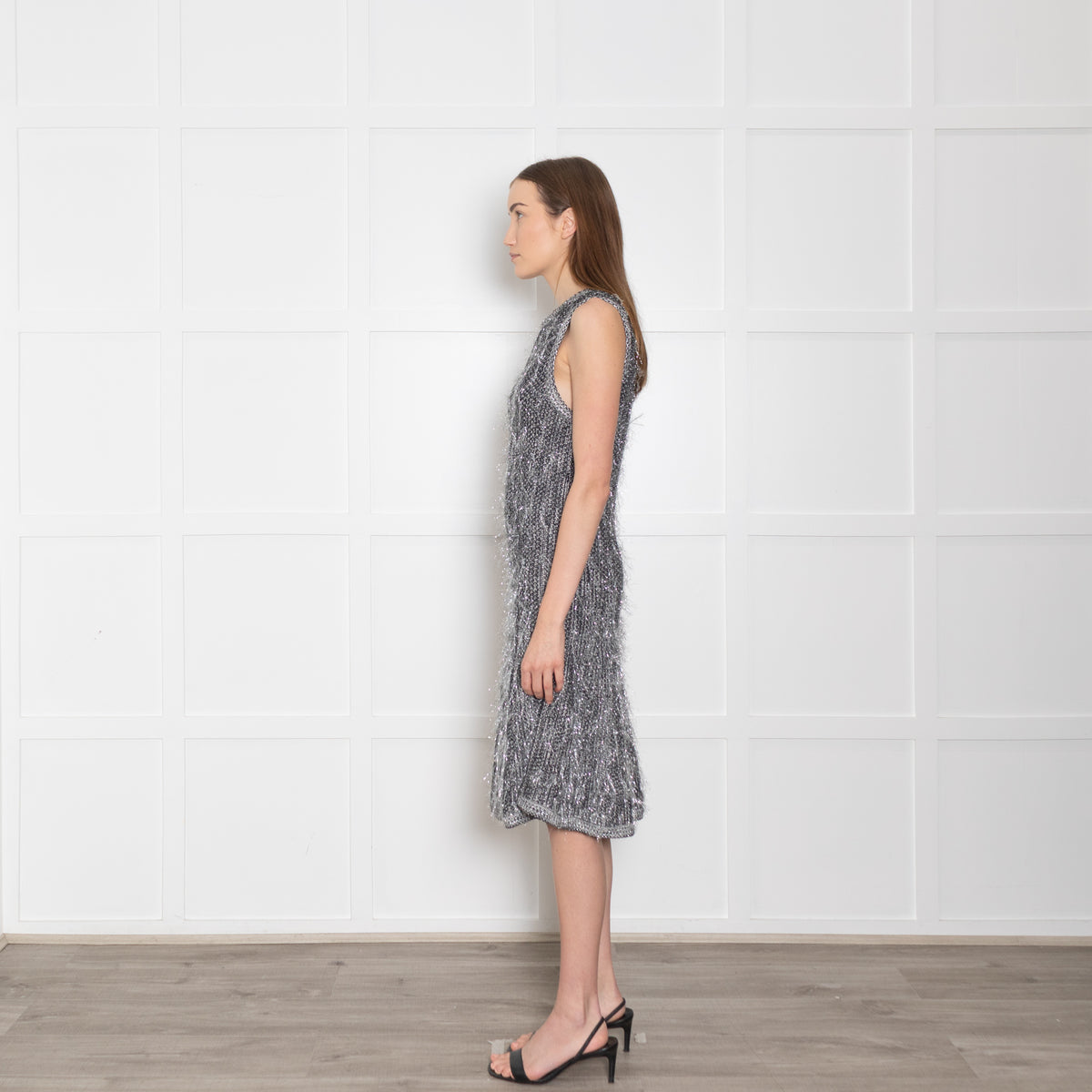 Chanel Silver Thread Silk And Cotton Knit  Shift Dress