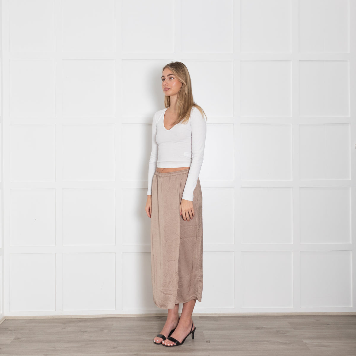 American Vintage Brown Satin Midi Skirt