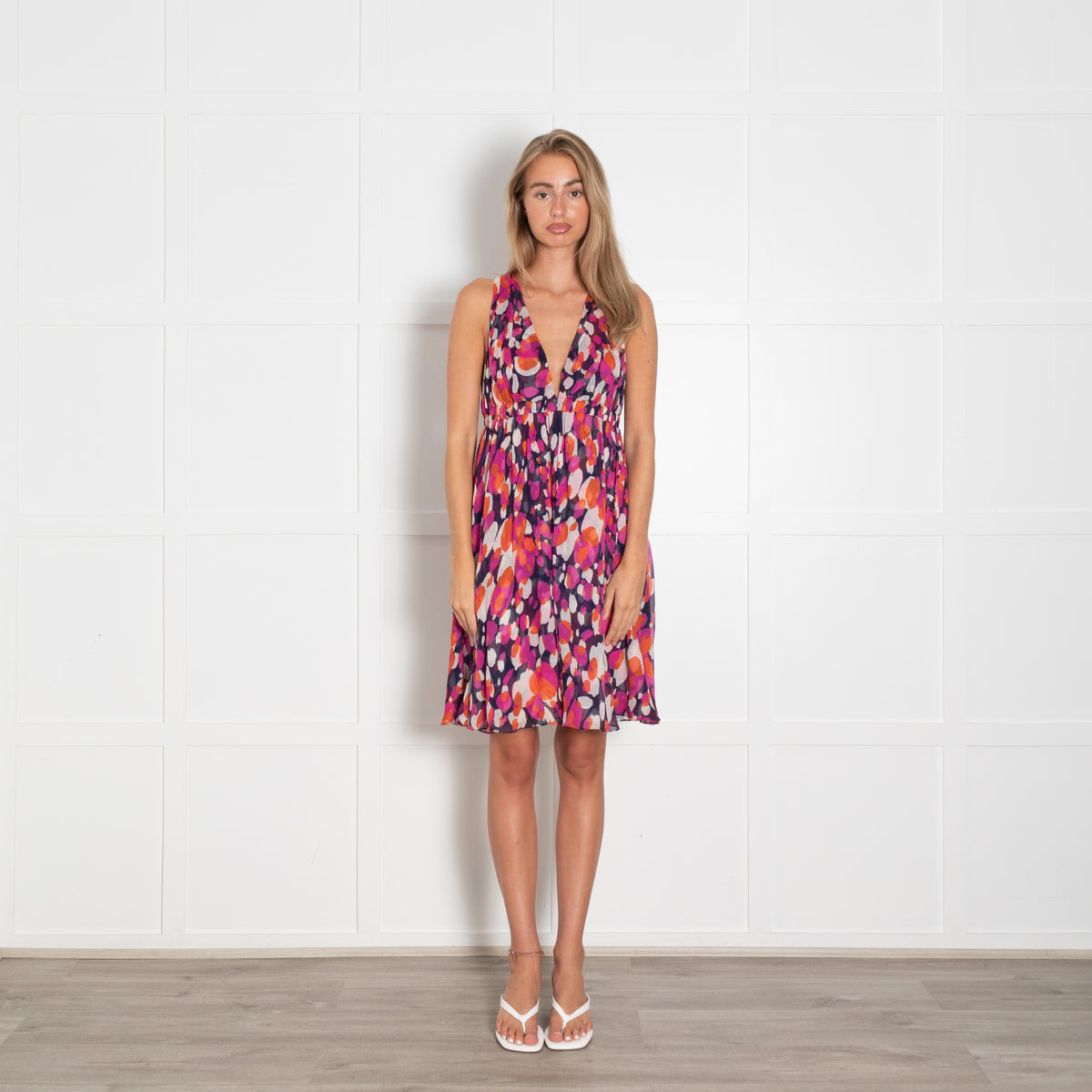 Diane Von Furstenberg Purple Orange Pink Silk Print Strappy Dress