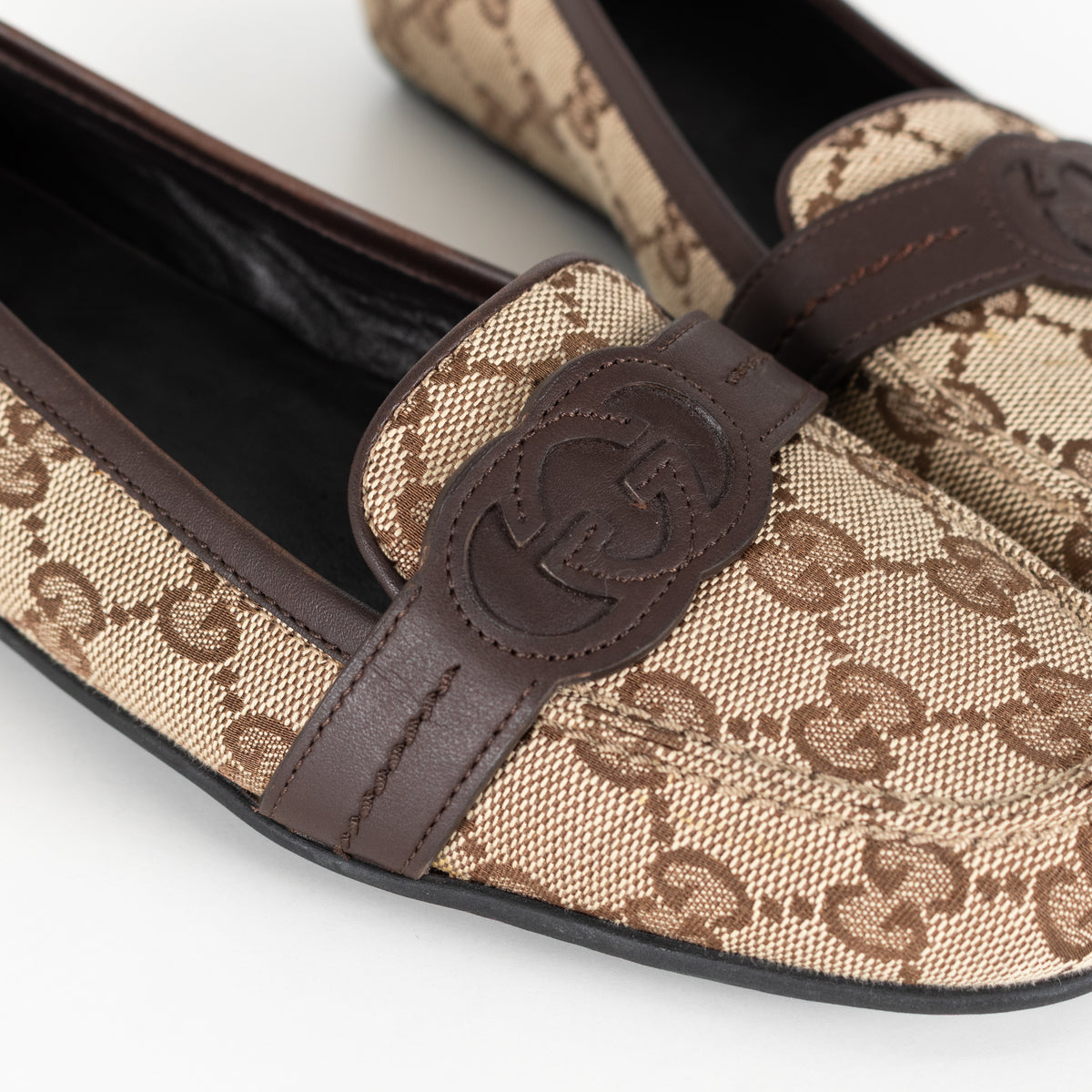 Gucci Brown Logo Canvas Pumps