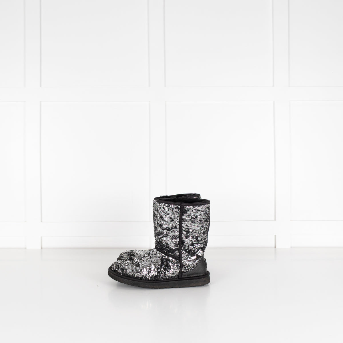 Ugg Silver Grey Sequin Short Sheepskin Boots.