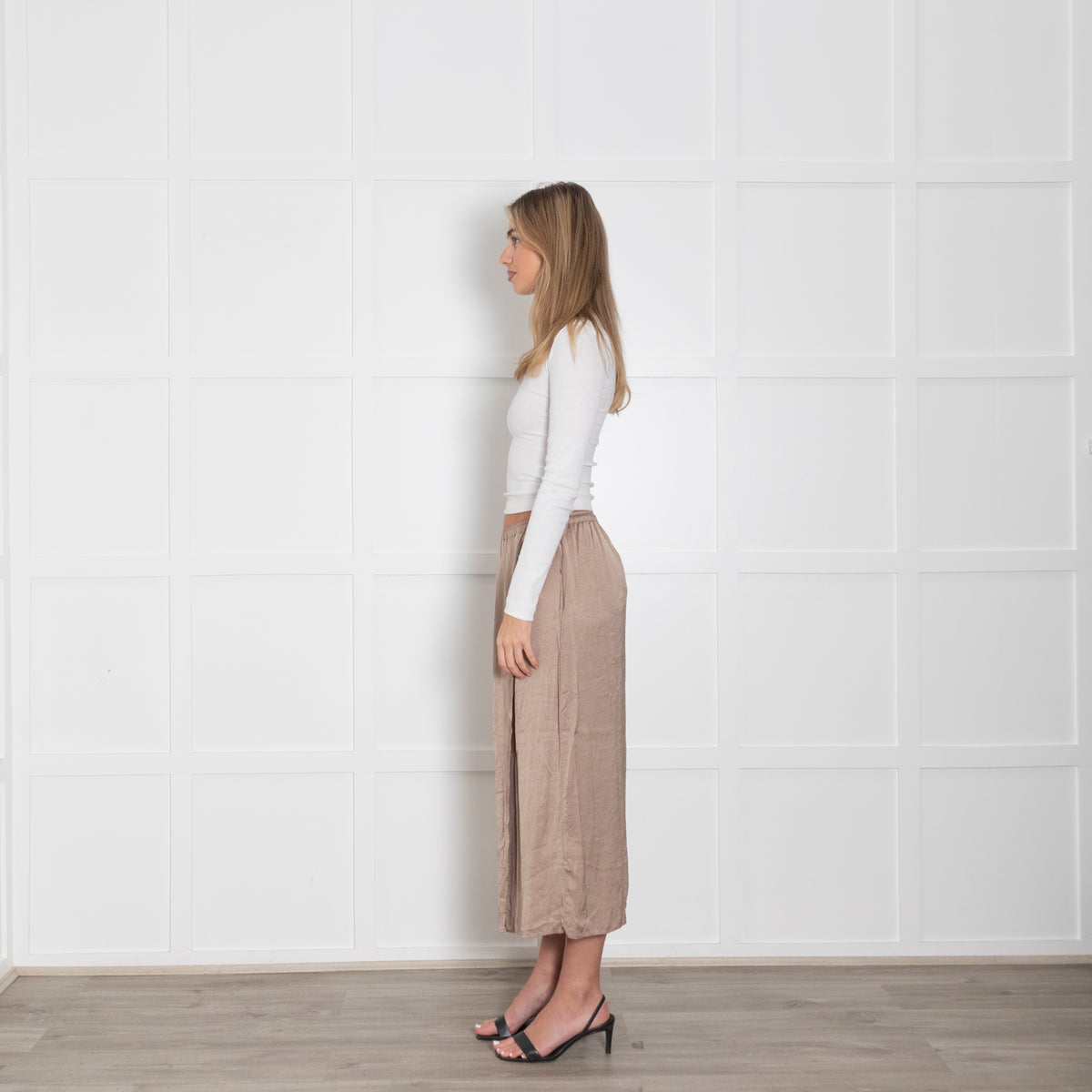 American Vintage Brown Satin Midi Skirt