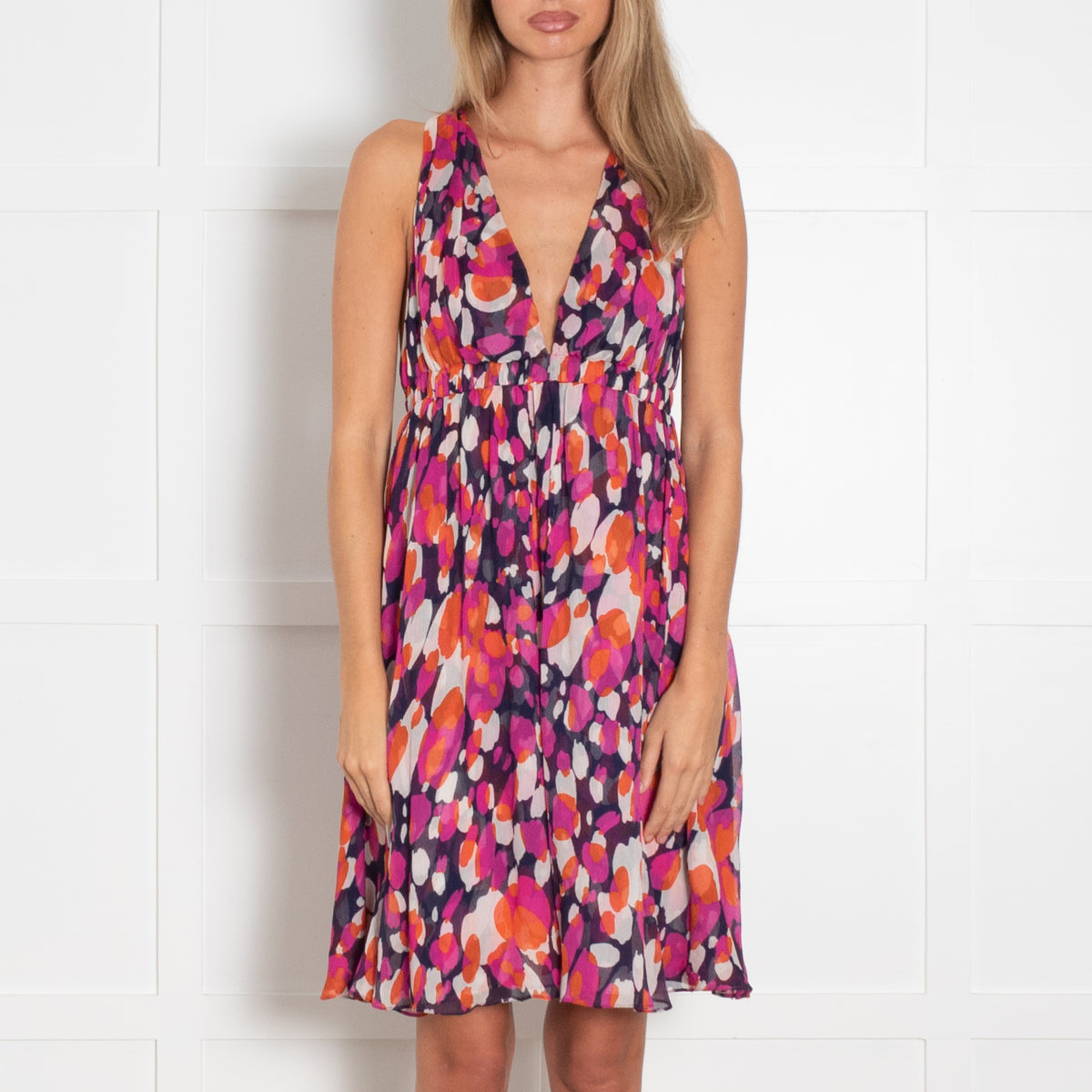 Diane Von Furstenberg Purple Orange Pink Silk Print Strappy Dress