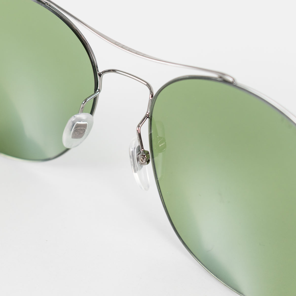 Gucci Ruthenium Blue Lens Aviator Sunglasses With Silver Frame