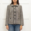 Karl Lagerfeld Paris Brown And Black Boucle Jacket With Frayed Edges