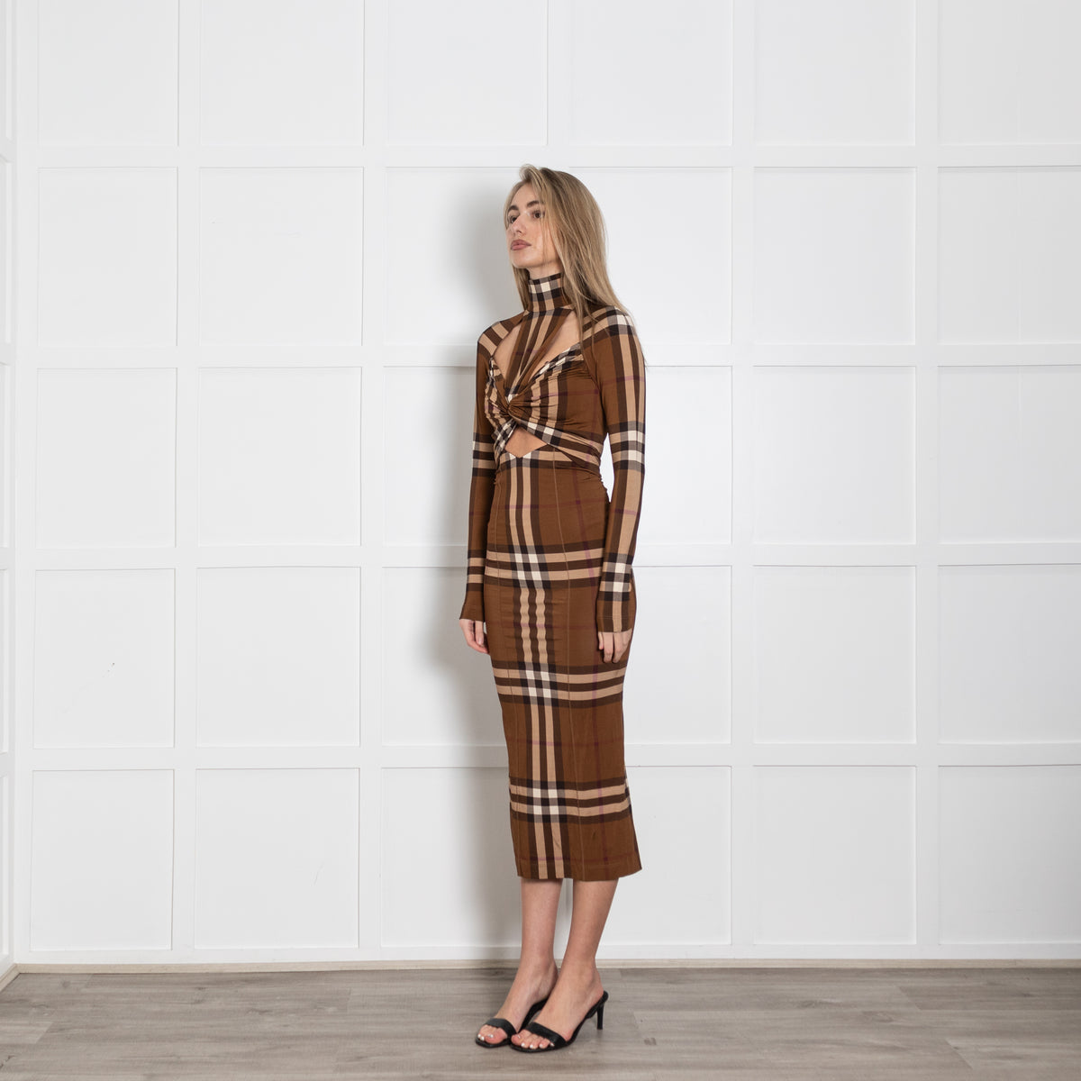 Burberry Check High Neck Twist Front Stretch Dress