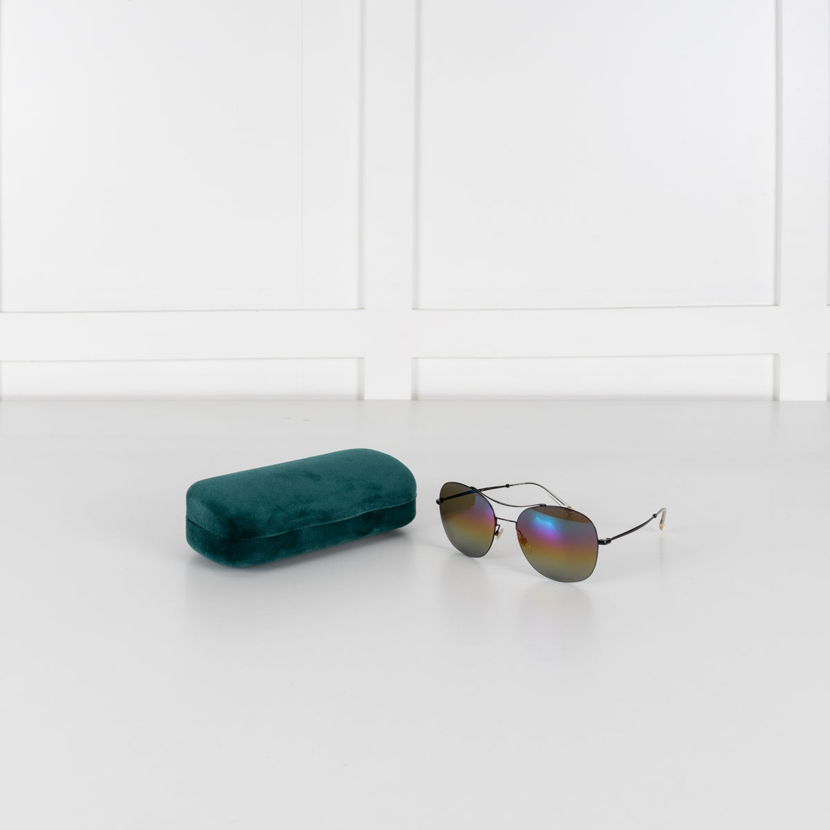 Gucci Iridescent Rainbow Lens Aviator Black Frame Sunglasses