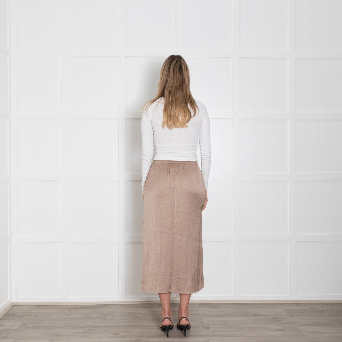 American Vintage Brown Satin Midi Skirt